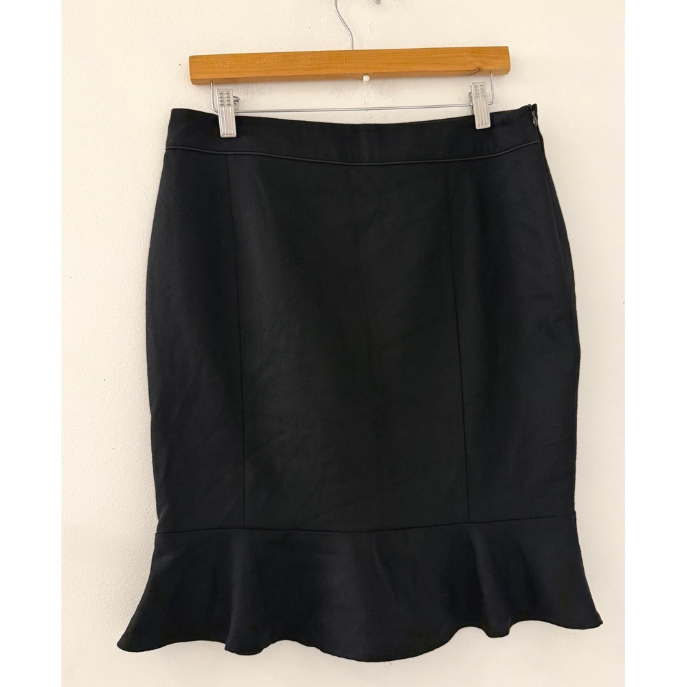 Boden Women's Black Wool Blend Flounce Hem Pencil Skirt Size US 8R Academia
